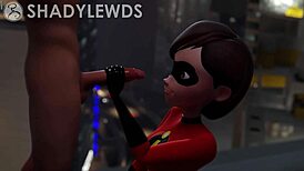 Helen Parr Gets Rooftop Handjob in 3D Cartoon Sex