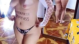 Undressing White Bodysuit and Black Panties for Sensual Toy Play