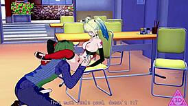 harley quinn, want to see her blowjob and handjob in hentai?