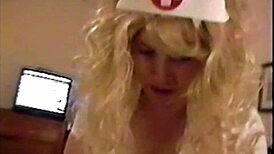 Busty Brunette Roleplays As Blonde Nurse And SUCKS Patient's COCK Until Relief!