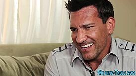 This hot masseuse in lingerie and heels gets a messy facial at the gloryhole