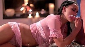 beautiful brunette by the fireside blowjob and cumshot