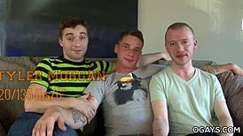 gay threesome blowjob on the couch, want to join?