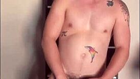 Hey, check this twink stroking his huge cock in sunlight!