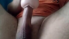 white teen moans while jerking his monster cock and cumming in pocket pussy 😩💦