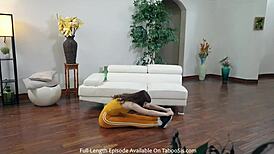 Step brother and sister stretching in yoga session