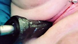 BBW's milky pussy gets toyed with machine