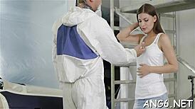 Naughty teen gives juicy blowjob before wild hardcore riding