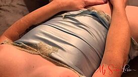 Blue nighty solo masturbation in the living room