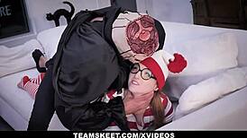 petite redhead cleo clementine in costume gets tricked and fucked