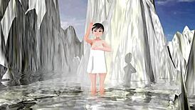 Anime girl leo tries mixed bathing in a secluded hot spring without a towel