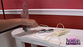 Asian babe vibrates pussy, big tits jiggle to orgasm