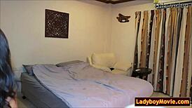 Funny Interview Turns to Serious Masturbation with Asian Ladyboy