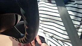 Hey, wanna watch this skinny brunette rub her pussy outside a car?