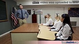 Petite pupils offer pussy to lucky teacher