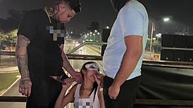 Teen Brunette Starts in Car, Finishes with Deepthroat on Bridge.