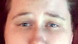 An amateur girl casually gets her face covered in cum