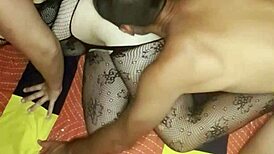 My slutty wife in a wild 3some with hairy lesbians! How does she handle this hardcore homemade orgy?