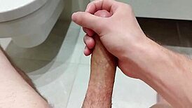 curious solo play in bathroom ends with huge release