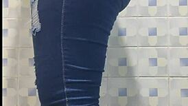 Hidden Camera Captures Mature Latina In Bathroom