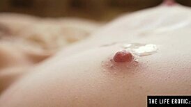 Cute teen oils shaved pussy for masturbation orgasm