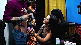 She Pulled Out Her Husband's Cock During The Podcast And Sucked It Deep, Leaving The Presenter Speechless.