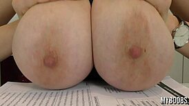 Huge Natural Tits Secretary Plays with Boobs at Office