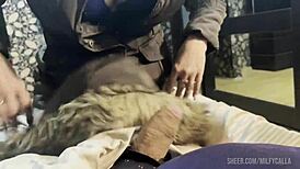 milfycalla craves a messy finish all over her brown fur hooded puffer jacket