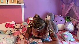 Brat face-fucked by step-dad in classroom