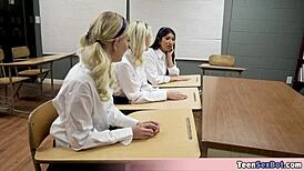 Petite pupils offer pussy to lucky teacher