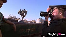 Classy short haired babe britt linn enjoys a naked outdoor swim after striptease