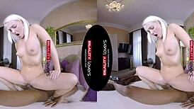 I'm in VR, black guy licks my blonde pussy with piercing