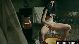 Cute teen oils shaved pussy for masturbation orgasm