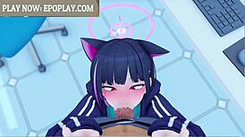 kyouyama kazusa gives cute blowjob in blue archive.