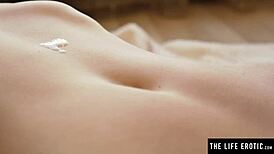 Cute teen oils shaved pussy for masturbation orgasm