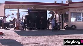 Classy short haired babe britt linn enjoys a naked outdoor swim after striptease