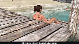 Cute girl masturbates on beach in 3D