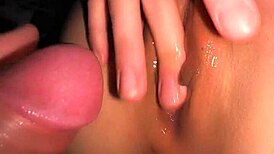 wet tight pussy gets fucked hard and filled with cum in close-up