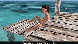 Cute girl masturbates on beach in 3D