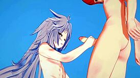 razor and diluc clash in intense bareback anime action