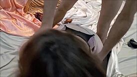 Wow, check this French amateur in satin lingerie! Clothed doggystyle fuck with rimjob action!