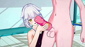 detaljna 3D crtana scena na bazenu s anime likovima badpoipoi