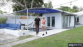 Blonde athletic cougar cheats with passion