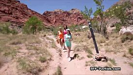 Hiker girlfriends giggling, We're sharing this rescuer's cock after the wild hike!