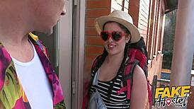 cute teen in pigtails experiences intense encounter at fake hostel