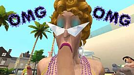 Granny Treat 2 - Old tarts play wild when cuckolds are away in Sims 4