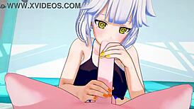 Detailed 3D cartoon scene at the pool featuring anime characters by badpoipoi