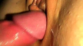 wet tight pussy gets fucked hard and filled with cum in close-up