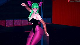 morrigan doing table dance in see-through outfit for halloween
