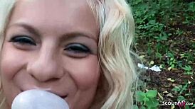 German teen persuaded for blowjob on playground for money